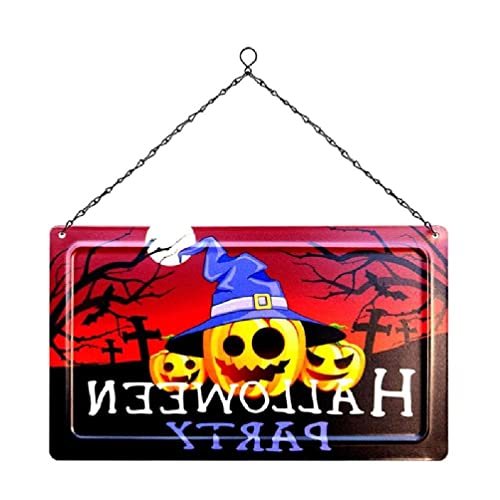 Halloween Iron Front Door Hanging Plate For Bar Pub Wall Decoration Indicator Hanging Square Sign Easy Hanging Halloween Party Hanging Sign Outdoors Decor Halloween Wooden Hanging Sign