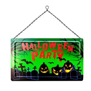 Halloween Iron Front Door Hanging Plate For Bar Pub Wall Decoration Indicator Hanging Square Sign Easy Hanging Halloween Party Hanging Sign Outdoors Decor Halloween Wooden Hanging Sign