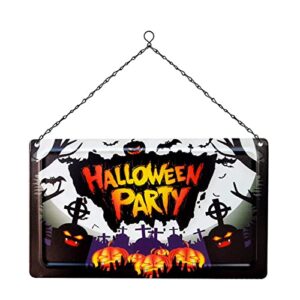 Halloween Iron Front Door Hanging Plate For Bar Pub Wall Decoration Indicator Hanging Square Sign Easy Hanging Halloween Party Hanging Sign Outdoors Decor Halloween Wooden Hanging Sign