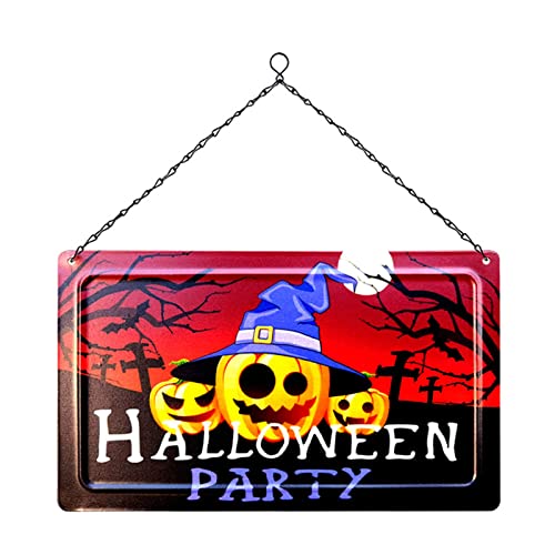 Halloween Iron Front Door Hanging Plate For Bar Pub Wall Decoration Indicator Hanging Square Sign Easy Hanging Halloween Party Hanging Sign Outdoors Decor Halloween Wooden Hanging Sign