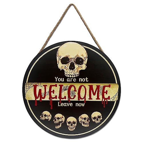 3D Halloween Skull Welcome Door Sign Halloween Front Door Hanger Decor Rustic Wood Hanging Door Wreath Wall Sign Home Party Outdoor Wall Decor