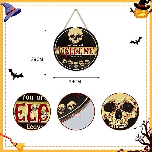 3D Halloween Skull Welcome Door Sign Halloween Front Door Hanger Decor Rustic Wood Hanging Door Wreath Wall Sign Home Party Outdoor Wall Decor