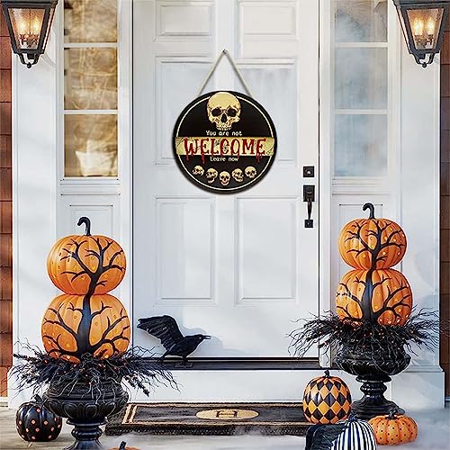 3D Halloween Skull Welcome Door Sign Halloween Front Door Hanger Decor Rustic Wood Hanging Door Wreath Wall Sign Home Party Outdoor Wall Decor