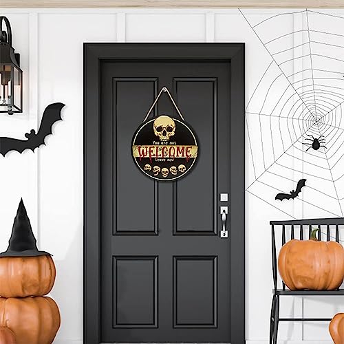 3D Halloween Skull Welcome Door Sign Halloween Front Door Hanger Decor Rustic Wood Hanging Door Wreath Wall Sign Home Party Outdoor Wall Decor