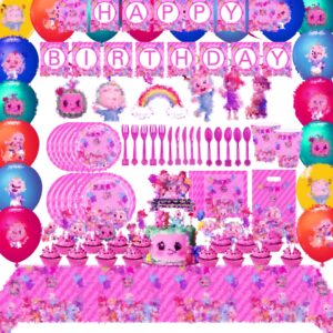 pink cartoon party supplies, pink cartoon party favor decorations birthday party supplies included flatware, cups, banner, plates, napkins, balloons, tablecloth, birthday party pack set for kids