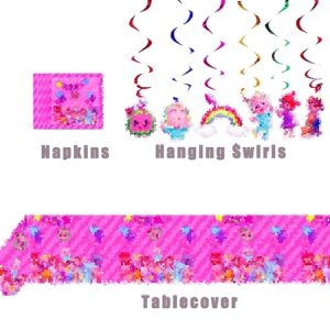 Pink Cartoon Party Decorations, Pink Cartoon Party Supplies Pack Flatware, Banner, Plates, Cups, Napkins, Cake Topper, Tablecloth, Balloons Birthday Party Favor Pack Set for Boy and Girl