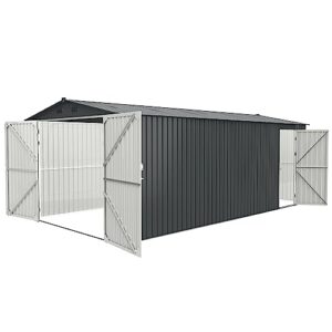 glanzend outdoor storage shed 20x10ft, metal shed backyard utility large storage shed with 2 doors and 4 vents, metal car canopy shelter for car, truck,bike, garbage can, tool, lawnmower