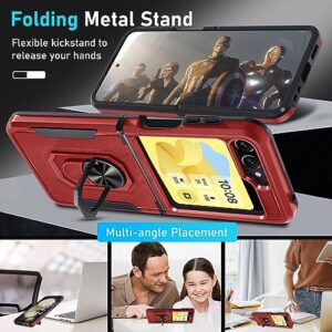 Janmitta for Samsung Galaxy Z Flip 5 Case Built in Front Screen Protector+Hinge Protection+Finger Ring Metal Kickstand,Heavy Duty Shockproof Full Body Protective Cover,2023 Red