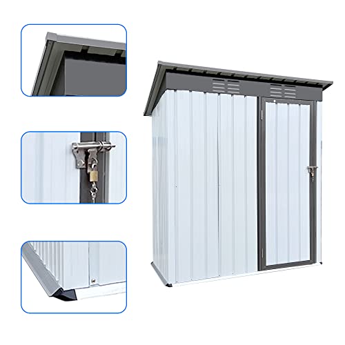 KELRIA 5Ft x 3Ft Outdoor Metal Garden Shed, Steel Garden Storage Shed with Single Lockable Door & Vents, Waterproof Anti-Corrosion Tool Storage Clearance for Backyard Patio Lawn, White