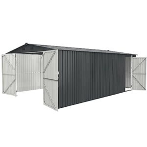 fransoul outdoor storage shed 20x13ft, metal shed backyard utility large storage shed with 2 doors and 4 vents, metal car canopy shelter for car, truck,bike, garbage can, tool, lawnmower