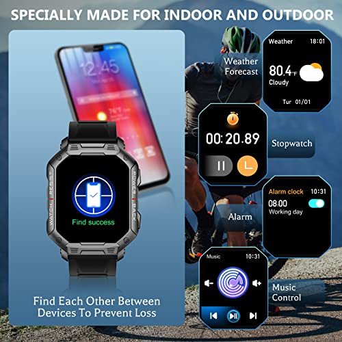 Smart Watch | Military Smart Watches for Men, Bluetooth Call(Answer/Make Calls) 1.83" Fitness Tracker 45 Days Extra-Long Standby IP68 Waterproof, Android Digital Smartwatch w Heart Rate Sleep Monitor