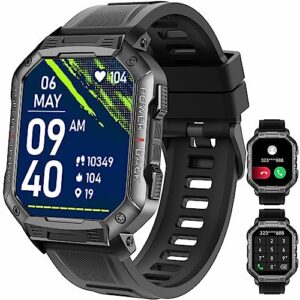 smart watch | military smart watches for men, bluetooth call(answer/make calls) 1.83" fitness tracker 45 days extra-long standby ip68 waterproof, android digital smartwatch w heart rate sleep monitor