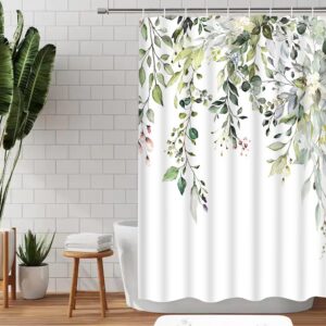 4Pcs Sage Green Eucalyptus Shower Curtain Set, Bathroom Sets with Shower Curtain and Rugs, Boho Leaves Bathroom Shower Curtain Sets with Rugs, Shower Curtains for Bathroom Decor Sets