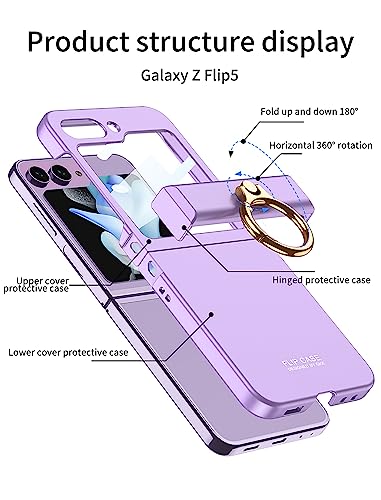 SHIEID for Samsung Z Flip 5 Case with Hinge Protection & Ring Holder Small Screen Protection Cover for Galaxy Z Flip 5 Case, Purple