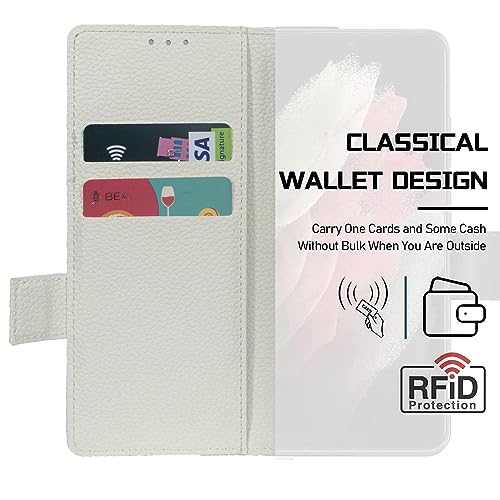 Vitodo for Galaxy Z Fold 5 Case with S Pen Holder - Genuine Leather Wallet Case Built in Slide Camera Cover, Card Slot, Kickstand, Hinge Protection Phone Cover for Samsung Galaxy Z Fold5 5G (White)