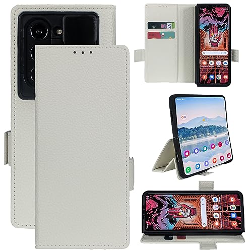 Vitodo for Galaxy Z Fold 5 Case with S Pen Holder - Genuine Leather Wallet Case Built in Slide Camera Cover, Card Slot, Kickstand, Hinge Protection Phone Cover for Samsung Galaxy Z Fold5 5G (White)