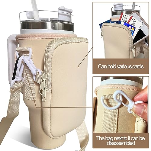 Water Bottle Carrier Bag with removable Water Bottle Pouch, Compatible with Stanley 30/40oz Tumbler with Handle, Water Bottle Holder with Adjustable Shoulder Strap & removable Water Bottle Pouch