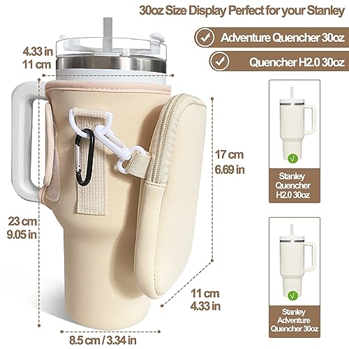 Water Bottle Carrier Bag with removable Water Bottle Pouch, Compatible with Stanley 30/40oz Tumbler with Handle, Water Bottle Holder with Adjustable Shoulder Strap & removable Water Bottle Pouch