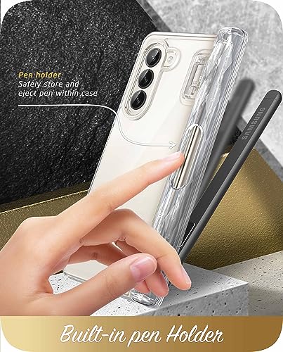 i-Blason for Samsung Galaxy Z Fold 5 Case with Pen Holder, Clear Full-Body Protective Z Fold 5 Case with Built-in Screen Protector & Hinge Protection (Clear)