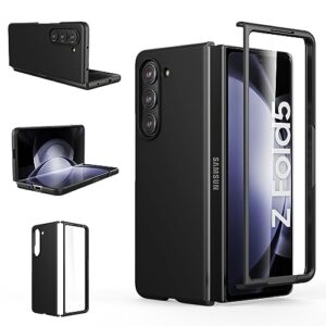 foluu slim fit case for samsung galaxy z fold 5 case, with front built-in screen protector, ultra thin matte pc protective cover for samsung galaxy z fold5 5g 2023 (black)