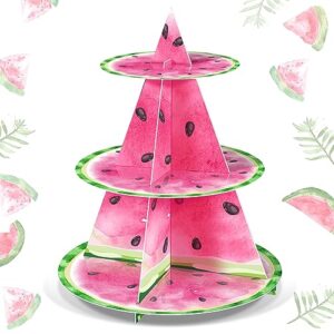 Sliner 3 Tier Watermelon Cupcake Stand Party Decorations Watermelon Theme Cupcake Holder Pink Watermelon Baby Shower Cake Holder Melon Birthday Dessert Stand for Boy Girl Melon Party Baby Shower