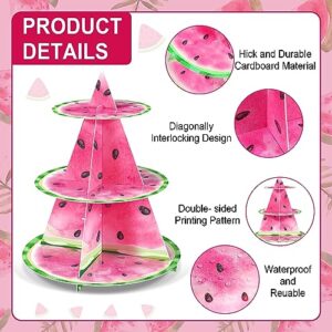 Sliner 3 Tier Watermelon Cupcake Stand Party Decorations Watermelon Theme Cupcake Holder Pink Watermelon Baby Shower Cake Holder Melon Birthday Dessert Stand for Boy Girl Melon Party Baby Shower