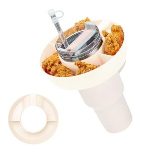 dmtinta snack bowl for stanley 40 oz tumbler with handle, tumbler snack tray compatible with stanley cup 40 oz with handle, reusable snack ring for stanley cup accessories white
