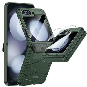 vizvera for samsung galaxy z flip 5 case with hinge protection, flip z 5 case built-in screen protection hd clearly full body- silicone all-inclusive shockproof case for galaxy z flip 5 (2023)-green