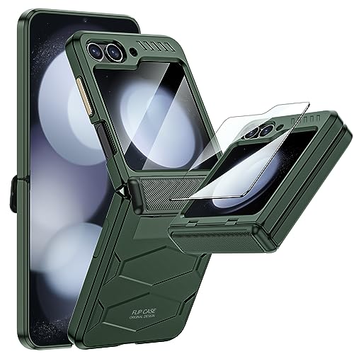 Vizvera for Samsung Galaxy Z Flip 5 Case with Hinge Protection, Flip z 5 Case Built-in Screen Protection HD Clearly Full Body- Silicone All-Inclusive Shockproof Case for Galaxy z flip 5 (2023)-Green