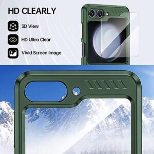 Vizvera for Samsung Galaxy Z Flip 5 Case with Hinge Protection, Flip z 5 Case Built-in Screen Protection HD Clearly Full Body- Silicone All-Inclusive Shockproof Case for Galaxy z flip 5 (2023)-Green