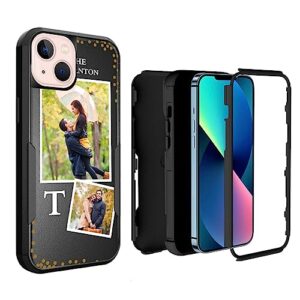 custom photo case for iphone 13 apple phone lightspot 2 images pattern - personalize picture text name on 3 hybrid pc tpu in 1 sturdy tough edge smartphone cover for ip13 thirteen black 6.1"