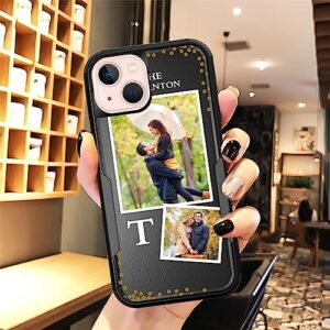 Custom Photo Case for iPhone 13 Apple Phone Lightspot 2 Images Pattern - Personalize Picture Text Name on 3 Hybrid PC TPU in 1 Sturdy Tough Edge Smartphone Cover for iP13 Thirteen Black 6.1"