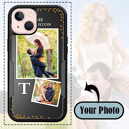 Custom Photo Case for iPhone 13 Apple Phone Lightspot 2 Images Pattern - Personalize Picture Text Name on 3 Hybrid PC TPU in 1 Sturdy Tough Edge Smartphone Cover for iP13 Thirteen Black 6.1"