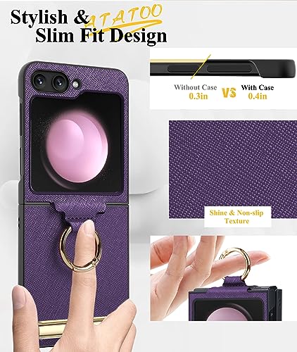 ATATOO for Samsung Galaxy Z Flip 5 Case with Ring & Kickstand & Built-in Screen Protector, Ultra-Thin Case Support Wireless Charging Durable Shockproof Anti-Slip Phone Case for Galaxy Z Flip 5, Purple