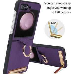 ATATOO for Samsung Galaxy Z Flip 5 Case with Ring & Kickstand & Built-in Screen Protector, Ultra-Thin Case Support Wireless Charging Durable Shockproof Anti-Slip Phone Case for Galaxy Z Flip 5, Purple