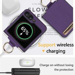 ATATOO for Samsung Galaxy Z Flip 5 Case with Ring & Kickstand & Built-in Screen Protector, Ultra-Thin Case Support Wireless Charging Durable Shockproof Anti-Slip Phone Case for Galaxy Z Flip 5, Purple