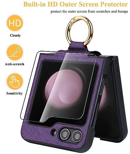 ATATOO for Samsung Galaxy Z Flip 5 Case with Ring & Kickstand & Built-in Screen Protector, Ultra-Thin Case Support Wireless Charging Durable Shockproof Anti-Slip Phone Case for Galaxy Z Flip 5, Purple