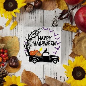 Country Halloween Wood Box Sign Autumn Rustic Farmhouse Style Happy Halloween Pumpkin Truck Wood Block Plaque 5 X 5 Inches Home Desk Sign Decor for Presents