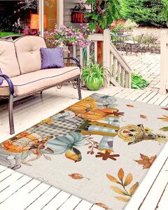 outdoor rug 4' x 6', fall scarecrow large area rugs for patio/rv/deck/porch/indoors, thanksgiving pumpkin autumn leaves water absorption camping rug carpet, lightweight washable rug runners