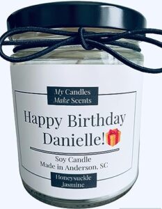 my candles make scents| personalized handcrafted soy candle | 9oz stylish clear jars | many scents to chose from| free shipping (honeysuckle jasmine)