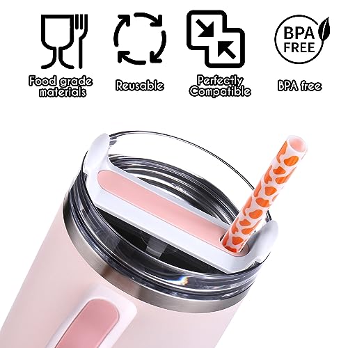 AIERSA 8 Pack Leopard Straw Replacement 40oz for Stanley,Plastic Reusable Straw for Stanley Adventure Quencher Travel Tumbler,Long Straws with Cleaning Brush for Stanley Cup Accessories