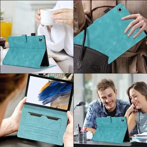 Business Special Butterfly Phonogram Pattern Cover with 2 Credit Card Slots Pencil Holder Kickstand Protective Case for iPad Air 5 2022-Lake Blue