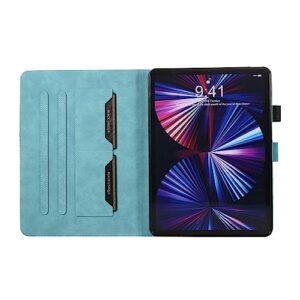Business Special Butterfly Phonogram Pattern Cover with 2 Credit Card Slots Pencil Holder Kickstand Protective Case for iPad Air 5 2022-Lake Blue
