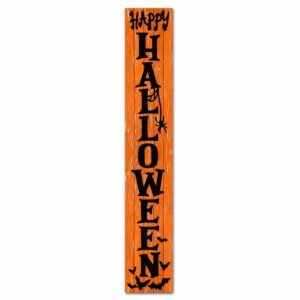 isaric happy halloween vertical porch sign 8"x63" halloween hanging wooden wall decor vertical halloween welcome sign for front porch standing halloween wooden sign for home room indoor outdoor holiday party halloween