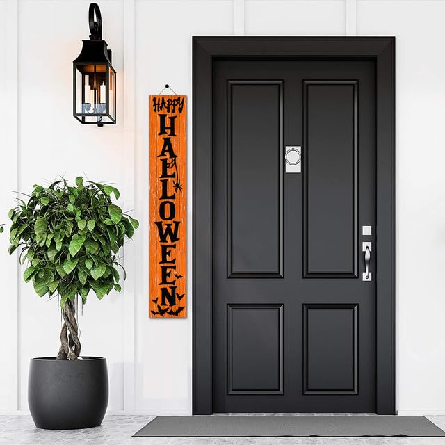 Isaric Happy Halloween Vertical Porch Sign 8"x63" Halloween Hanging Wooden Wall Decor Vertical Halloween Welcome Sign for Front Porch Standing Halloween Wooden Sign for Home Room Indoor Outdoor Holiday Party Halloween