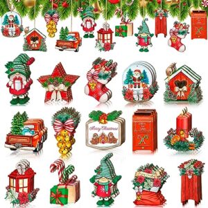 1 set christmas wood ornaments vintage christmas decorations for tree xmas santa claus bell candy cane wood cutout winter hanging tag sign for home christmas tree party holiday