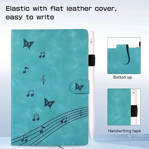 Business Special Butterfly Phonogram Pattern Cover with 2 Credit Card Slots Pencil Holder Kickstand Protective Case for iPad Air 1/iPad 5 9.7"-Lake Blue