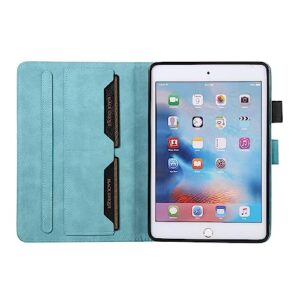 Business Special Butterfly Phonogram Pattern Cover with 2 Credit Card Slots Pencil Holder Kickstand Protective Case for iPad Air 1/iPad 5 9.7"-Lake Blue