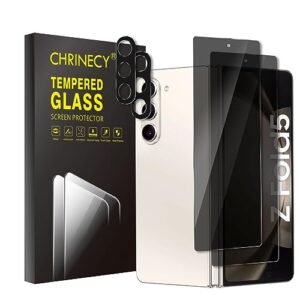 chrinecy [4 pack] 2pack privacy screen protector compatible for samsung galaxy z fold 5 with 2pack camera lens protector, 9h hardness, anti-spy tempered glass protector film