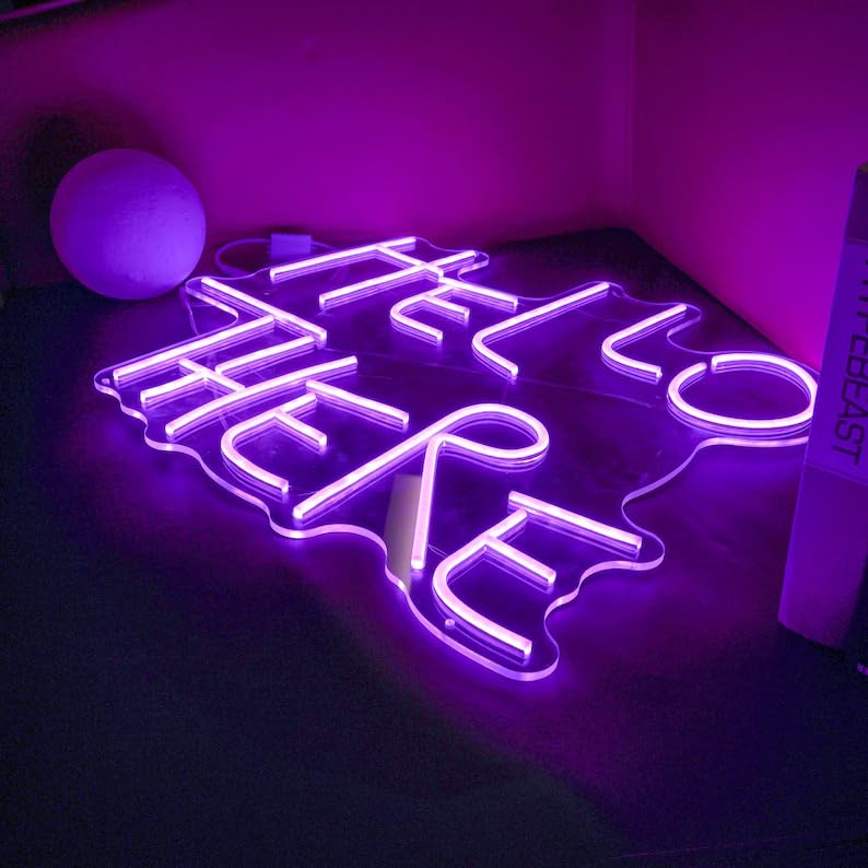Hello There, Hell Here Neon Sign, Halloween Decor Lights, Horror Decor with Flickering Neon Lights | Room Decoration, Led Neon Wall Lights